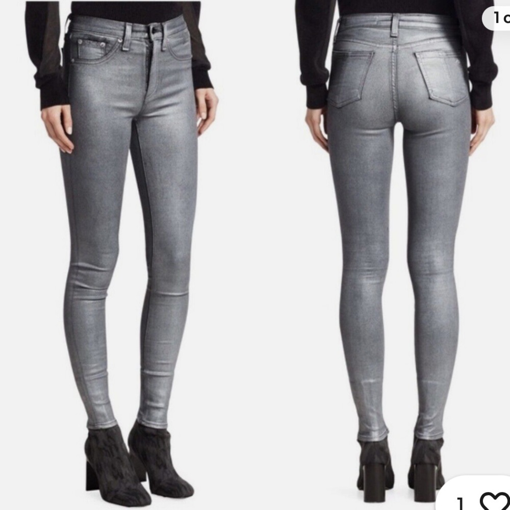 Rag and Bone Jeans 26 gunmetal metallic high rise ankle skinny.